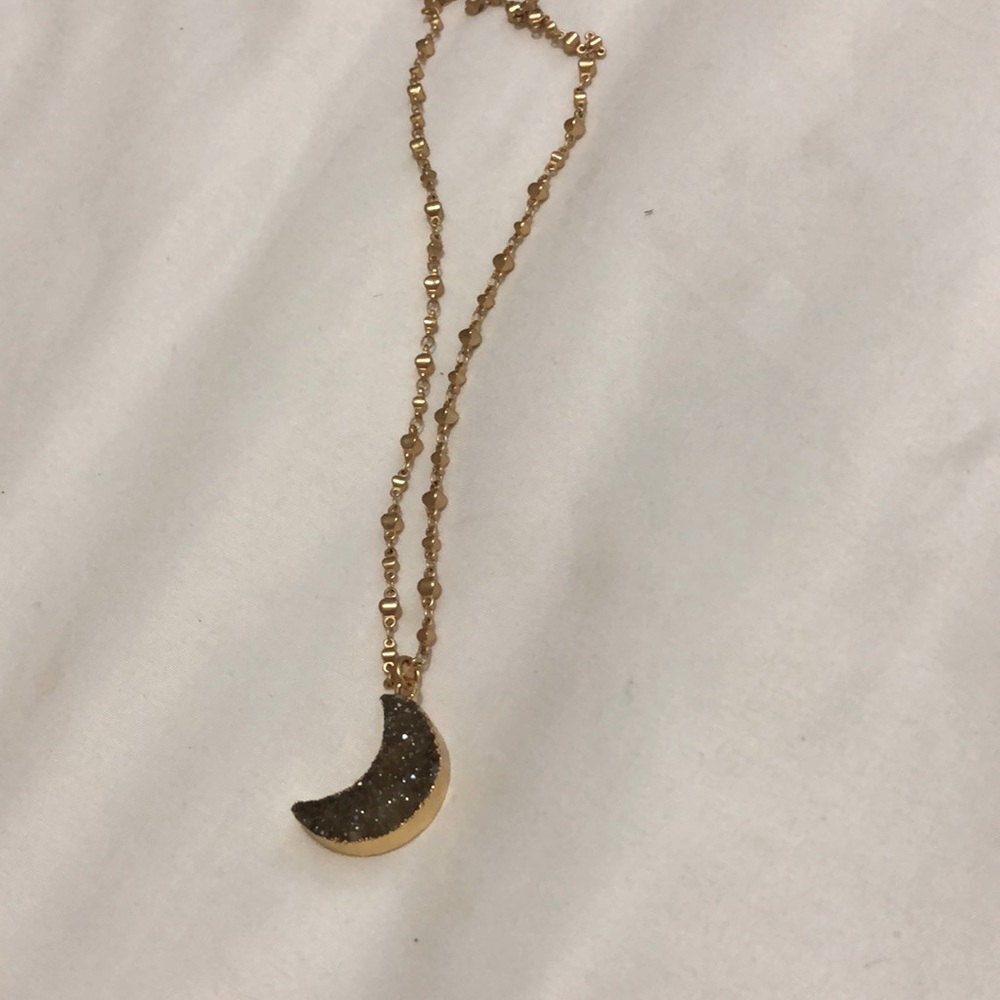 Druzy crescent moon on gold chain